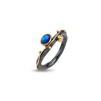 Birdie Louise Rainbow Moon sølv ring med 15/18 kt og regnbue månesten - Ringe