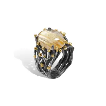 Birdie Ponte Rutile Qtz sølv ring med rutilekvarts og diamanter - By Birdie Udsalg