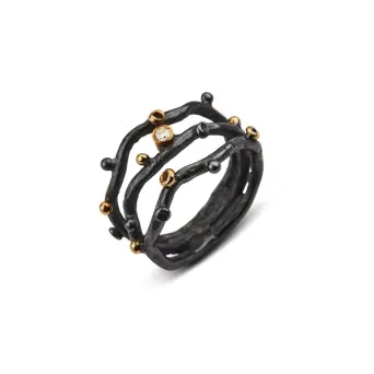 Birdie Grace Triple sølv ring med 14 kt guld og 0,05 ct diamant - Ringe