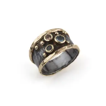 Birdie Empire Slim Stones sølv ring med 14 kt guld og ædelstene - By Birdie Udsalg