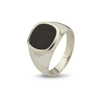 Birdie Cushion Black Onyx sølv herre signet ring - Ringe