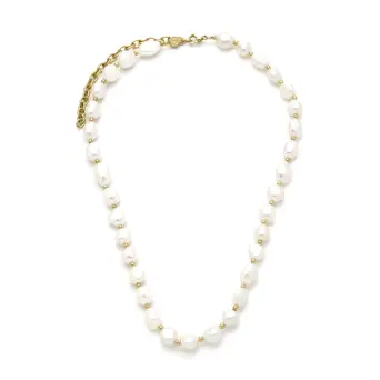 Samie Barok forgyldt stål halskæde med ferskvandsperler - Samie Udsalg