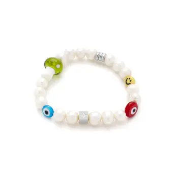 Samie Smile armbånd med ferksvandsperler og led i glas og stål - Samie Udsalg