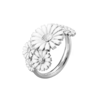 Georg Jensen Daisy sølv ring med 6 emaljeblomster i lag - Daisy
