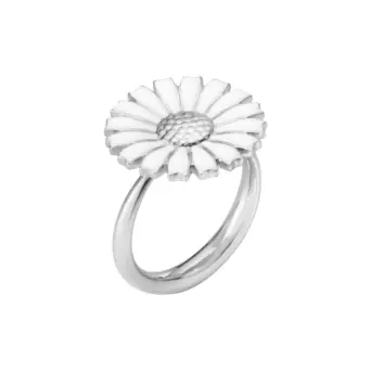 Georg Jensen Daisy Plain sølv ring med 18 mm hvid emaljeblomst - Daisy