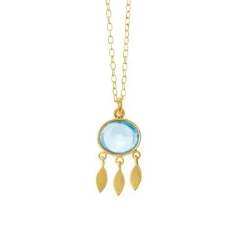 Susanne Friis Bjørner sølvforgyldt halskæde med blå topas oval og små blade - Susanne Friis Bjørner
