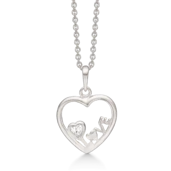 Sølv halskæde rhodineret hjerte med LOVE og syntetisk cubic zirconia i O. Mål 15 mm. Kæden er rhodin - Hjerter