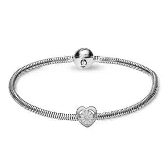Kampagne sølv armbånd 17cm med sølv hjerte marguerit charm - Kampagner