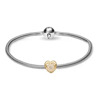 Kampagne sølv armbånd 16cm med forgyldt hjerte marguerit charm - Kampagner