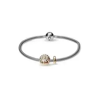 Kampagne sølv armbånd 16cm med forgyldt Marguerite charm - Armbånd