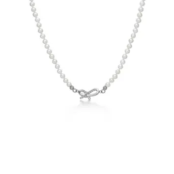 Mads Z Miss Butterfly sølv halskæde med ferskvandsperler og hvide topaser - Mads Z Udsalg