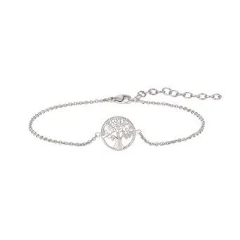 Sølv ankelkæde rhodineret cirkel med livets træ.  Længde 23+4 cm. - Livets træ