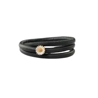 Christina Marguerite 6 mm sort læder-armbånd med sølvforgyldt lås - Christina