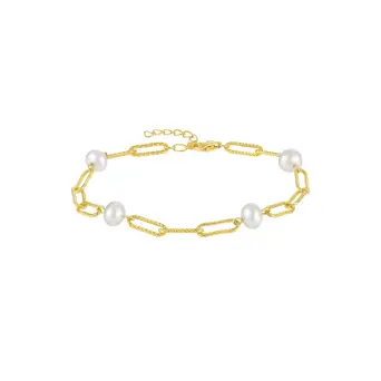 Sølv armbånd forgyldt perler med kæde.   Længde 16+3 cm. - Støvring design
