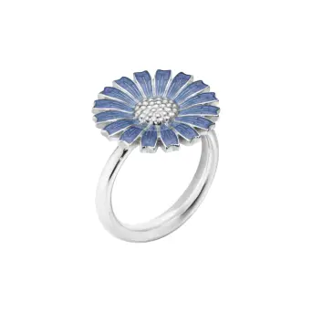 Georg Jensen Daisy Plain sølv ring med 18 mm lyseblå emaljeblomst - Georg Jensen