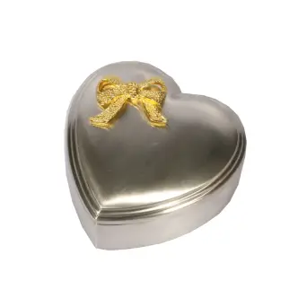 Fortinnet smykkeskrin m. forgyldt sløjfe 12x12cm - Dåbsartikler